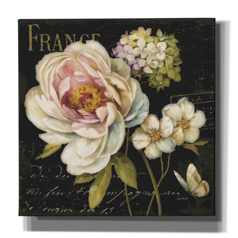 «Marche De Fleurs On Black» par Lisa Audit, art mural sur toile, H 18 po x l 18 po x P 0,5 po