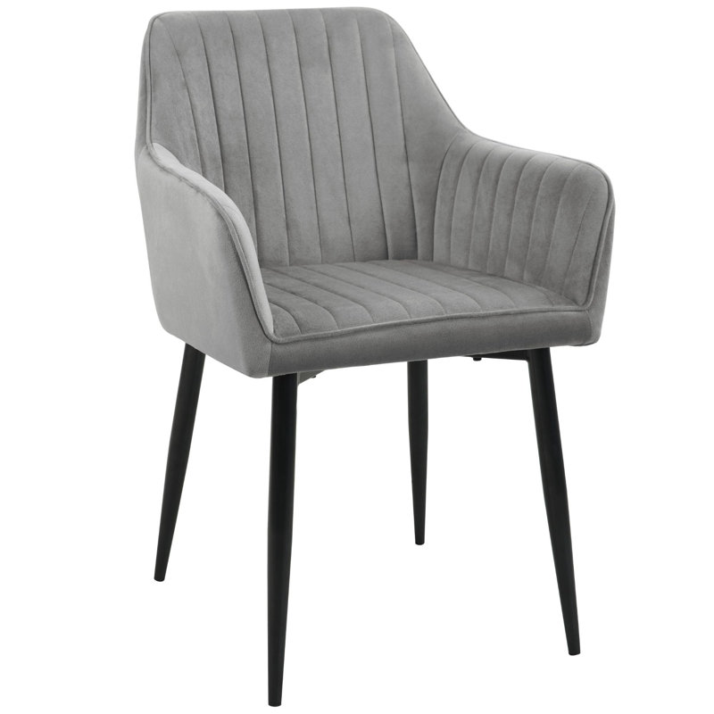 Ailina 49cm H Tufted Velvet Upholstered Upholstered Back Stacking Side Chair in Gray