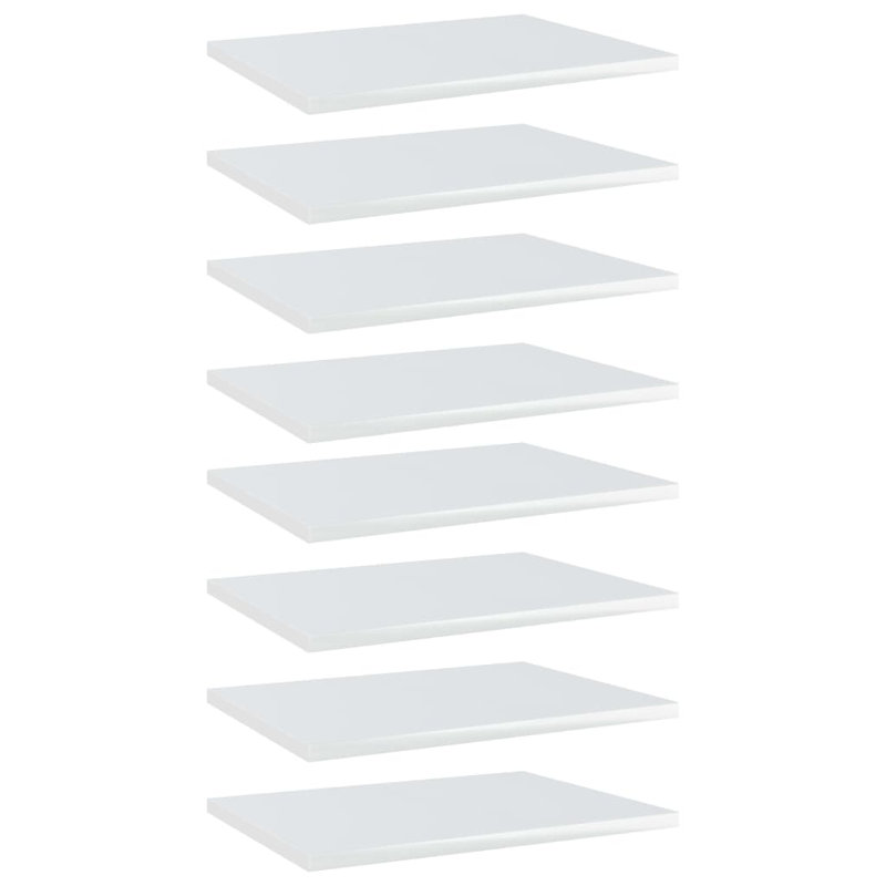 Tablettes pour bibliothèque 8 pièces en bois d'ingénierie, Blanc très luisant