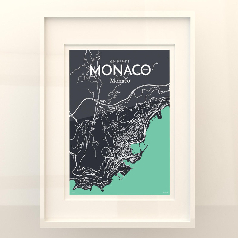 Monaco City Map In Dream - No Frame Print, 24cm H x 18cm W x 0.05cm D