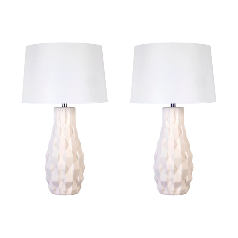 Sculpted Elegance Ceramic Table Lamp - White Sand - Set of 2