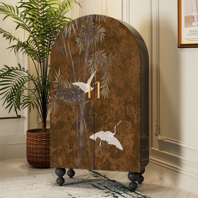 Armoire arquée avec tablettes et portes, Noir/brun foncé