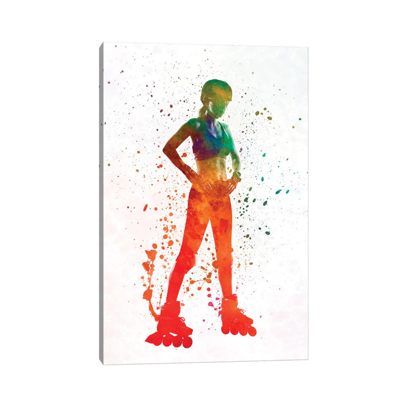 Woman in Roller Skates 11 in Watercolour 1 Piece Wrapped Canvas Painting, 45.72cm H x 30.48cm W x 1.91cm D