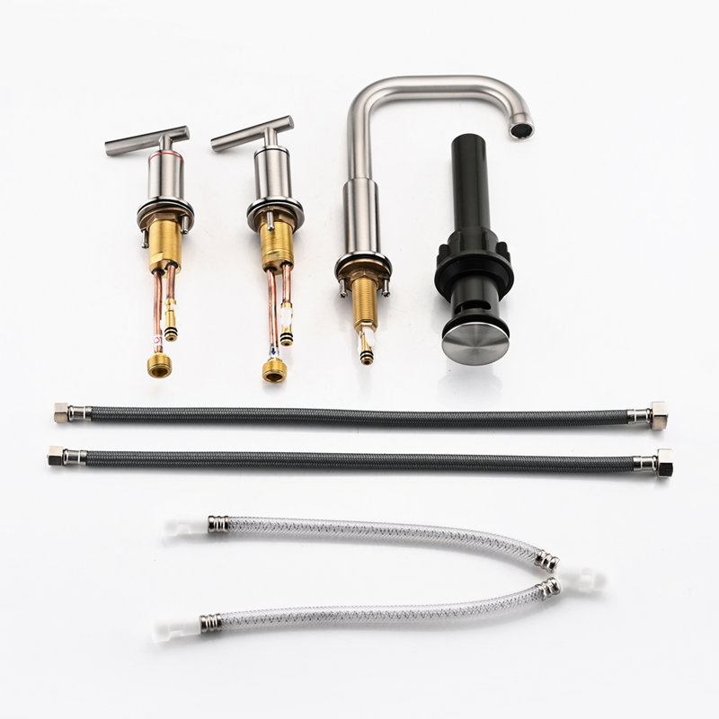 Bathroom Faucet In Brushed Nickel - 8 In. Widespread, Lever Handle, Ceramic Disc Valves, Soft Water Flow, Pop Up Drain Solid Brass, 360 Swivel, Drip- Splash Spout,