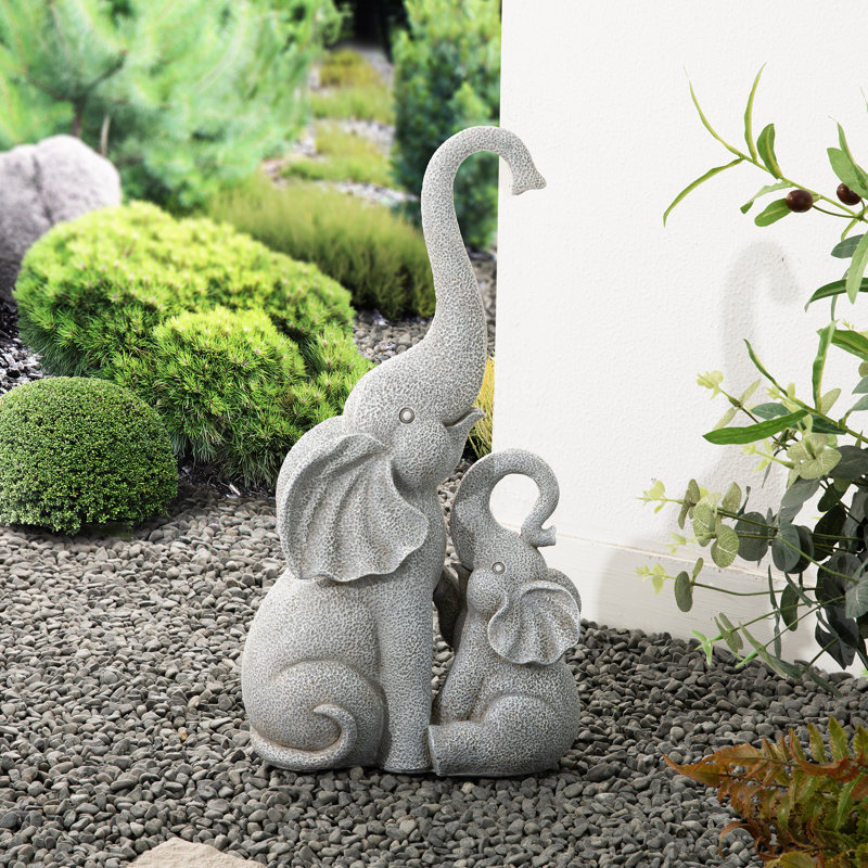 Statue 18,25 po H en résine mère et bébé éléphant