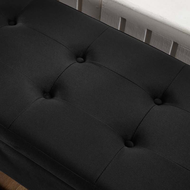 Jiayi 46.1'' Velvet Upholstered Storage Bench, Black, Black