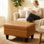 Banc rectangulaire avec repose-pieds avec rangement, repose-pieds en similicuir avec couvercle à charnière, tabouret de table basse pour le salon, la chambre à coucher, le vestibule, orange-1637271425