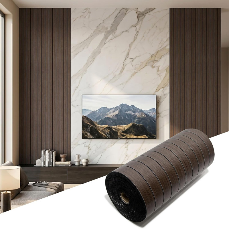 Rouleau de lambris flexible 118 po L x 47 po en grain de bois PET pour décoration murale intérieure, Walnut
