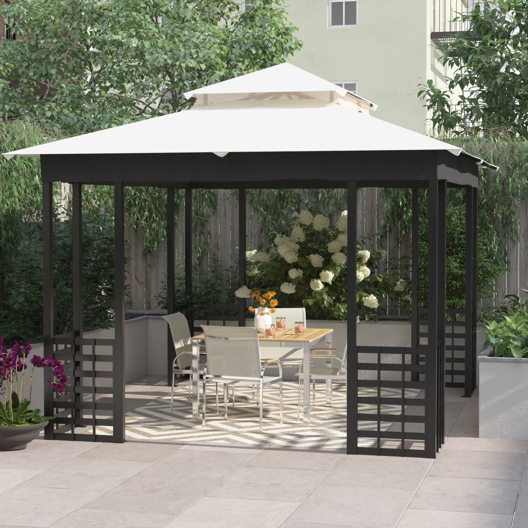 Etta Avenue™ Jaipur 11 x 13 ft. Gazebo with 2Tier White Canopy Roof
