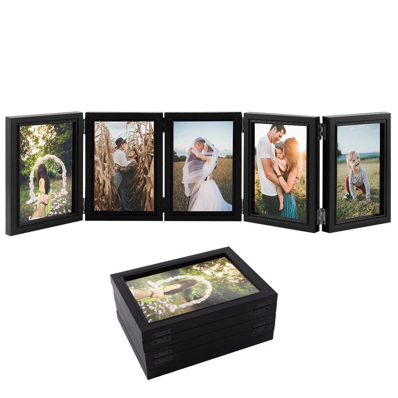 4X6in 5 Folding Picture Frame - Christmas Collage Photo Frame For Desk, Foldable Hinged Photo Frame With 5 Opening, Tabletop Multiple Family Picture Frame For Christmas Birthday Gifts