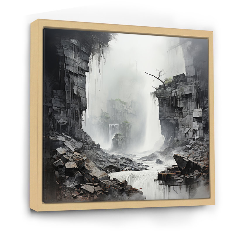 «Adventourous Waterfall Caves I», reproduction sur toile, Cadre naturel flottant, H 30 po x l 30 po x P 1 po