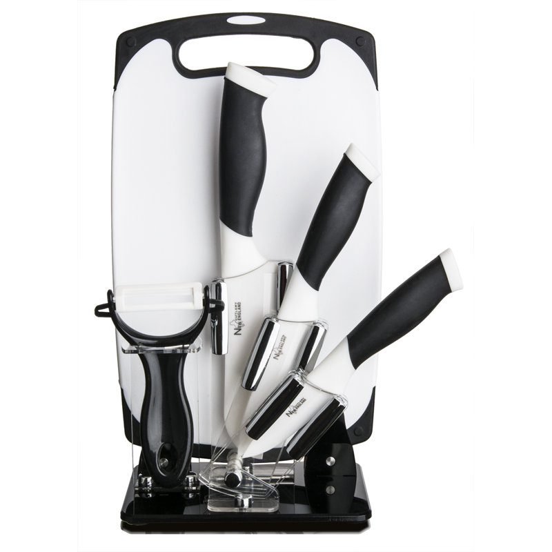New England Cutlery 6 Piece High Carbon Stainless Steel Knife Block Set, Black