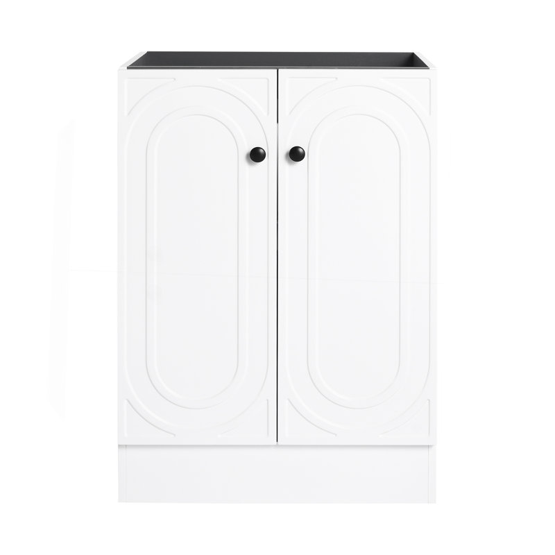Meuble-lavabo autoportant 24 po et 2 portes d'armoire à fermeture en douceur (emballage KD) - sans le lavabo, Blanc, 23"