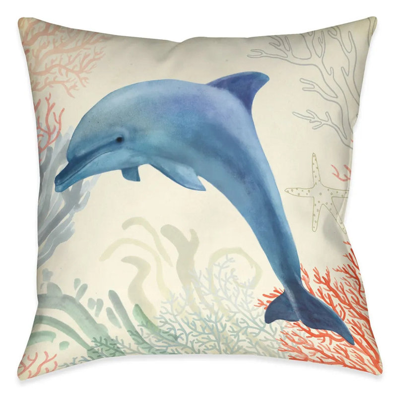 Coussin décoratif d'extérieur Ocean Whimsy Dolphin
