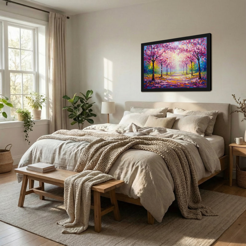 Paysage et nature, impression de paysage de cerisiers en fleurs, H 12 po x l 18 po