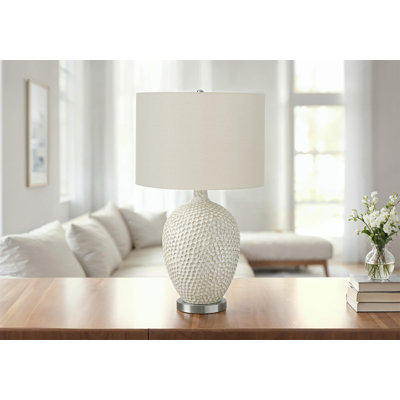 Lighting, H 28 po, lampe de table, céramique crème, abat-jour ivoire / crème, contemporain