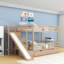 Lit superposé double en bois avec glissière, tiroirs de rangement et escalier-130596120