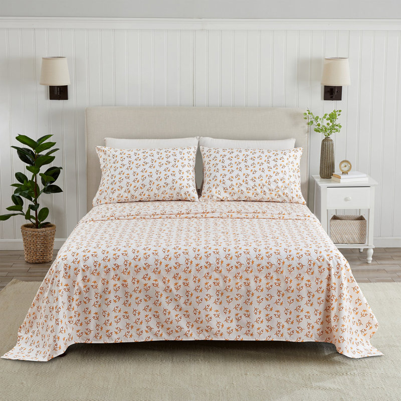 Ensemble de draps en microfibre à imprimé floral, Ensemble de draps pour grand lit avec 2 taies d'or, Floral coloré - lavande