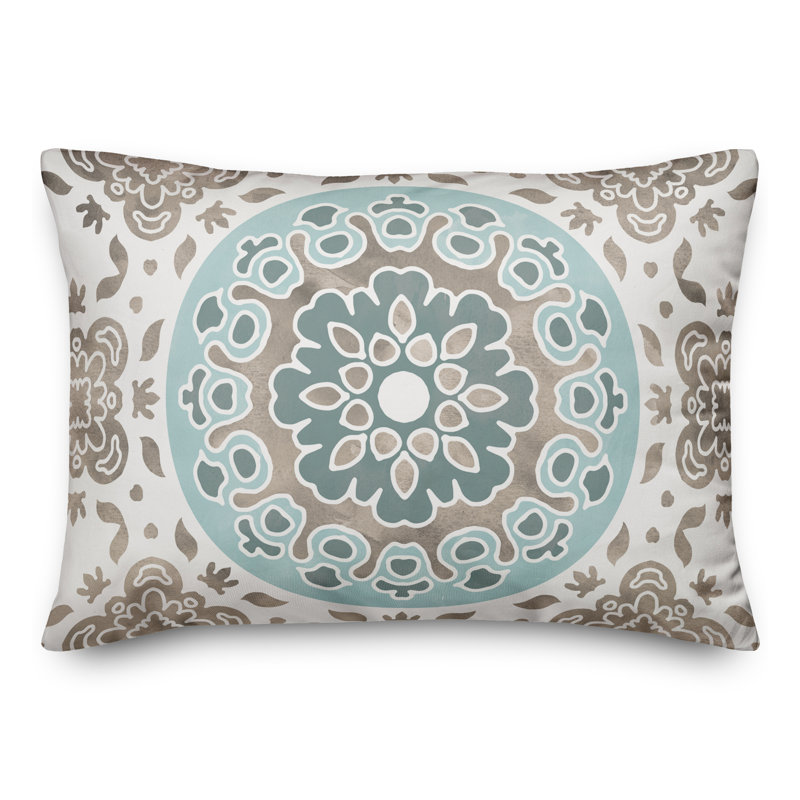 Outdoor Reversible Throw Pillow, Gray, Floral 1