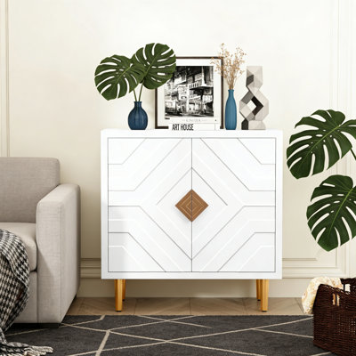Storage Cabinet 2 Doors Embossed Pattern Accent Sideboard