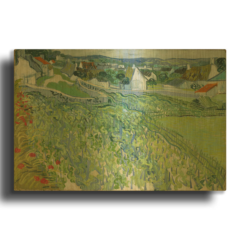 «Vineyard At Auvers» par Vincent Van Gogh, art mural en métal doré, 36 po x 24 po, 36 po x 24 po