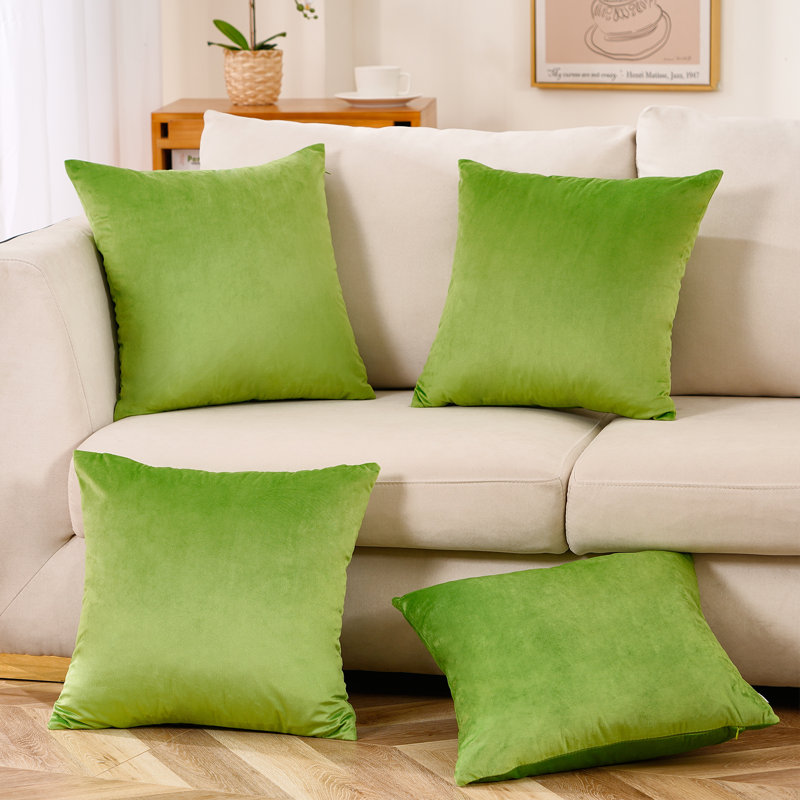 Set Of 4 Throw Velvet Cushion Covers, 18"H x 18"W, Apple Green