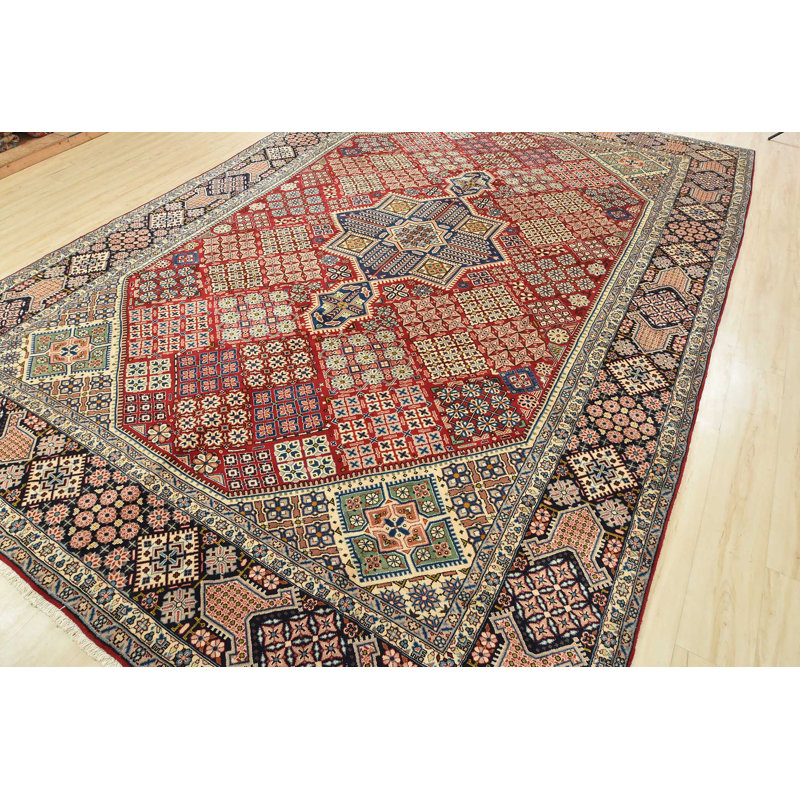 Tapis traditionnel rétro en laine rouge noué à la main 9 pi 8 po x 13 pi 10 po