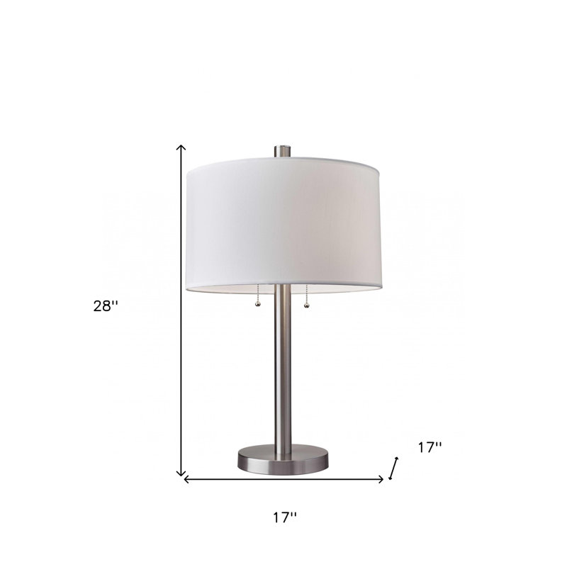 Jaxony 28" Silver Metal Two Light Bedside Table Lamp With White Drum Shade