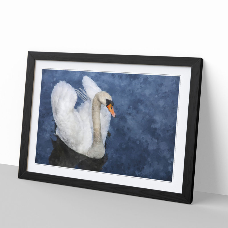 White Swan Vol.2 - Picture Frame Painting, 27cm H x 36cm W x 2cm D, Black Framed