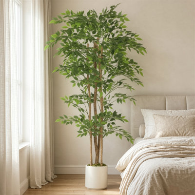 180 cm H Faux Ficus Tree Plant in Cement Freestanding Planter