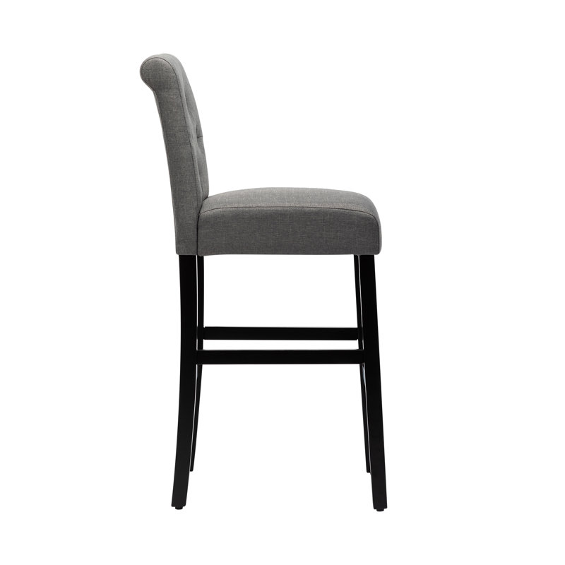 Full Back Bar Height Button Tufting Fabric Upholstered Bar Stools, Gray