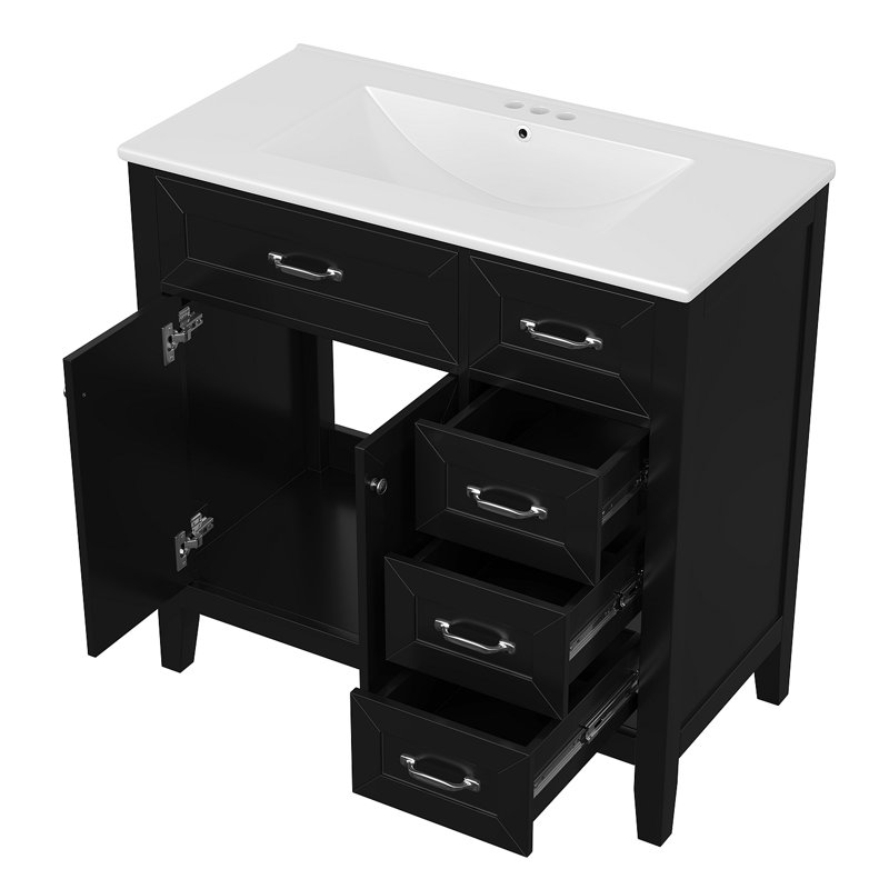 Ensemble de meuble-lavabo 36 po avec lavabo, armoire de salle de bain avec tiroirs, cadre solide et panneau de fibres à densité moyenne