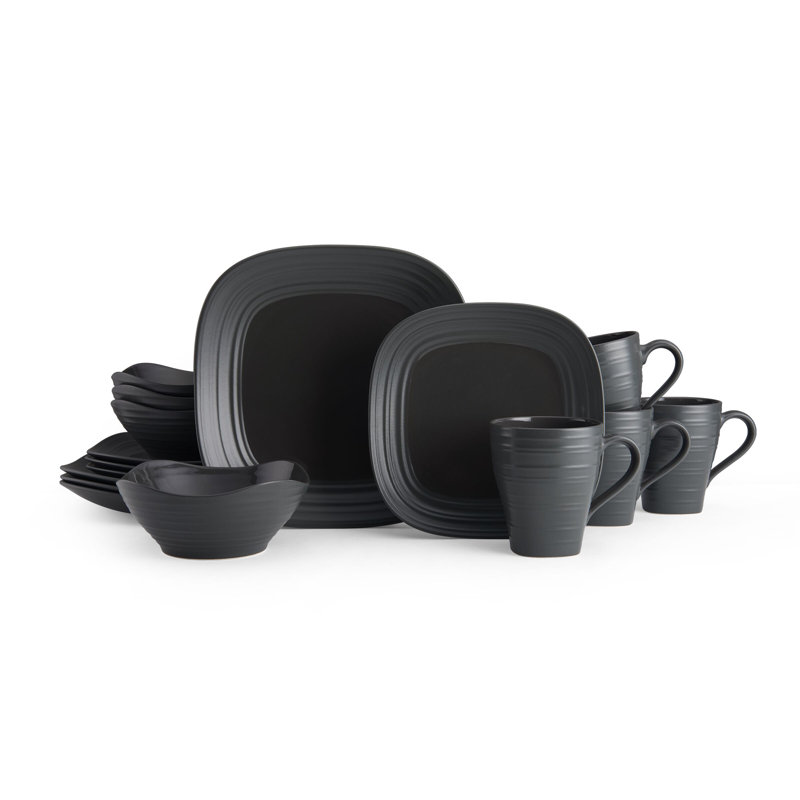 Swirl 16 Piece Dinnerware Set, Service for 4, Graphite