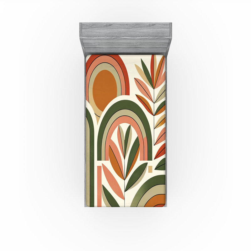 Drap-housse Ambesonne Monstera_ Boho Mid Century Abstract_ rouille foncé beige vert, Drap-housse de taille simple