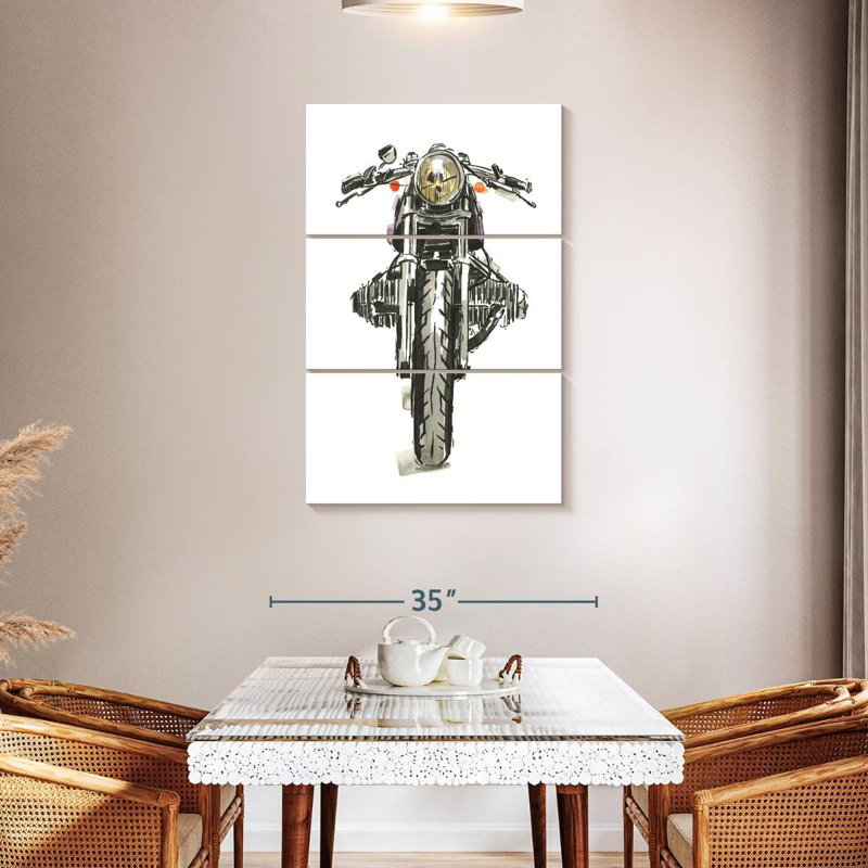 Motos Mehar dans l'encre II, H 45 po x l 28 po