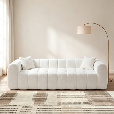 Marshmallow Cloud Compressed Sofa, 102.7" Oversized with Two Cushions, Modern Soft Boucle Sofa for Living Room