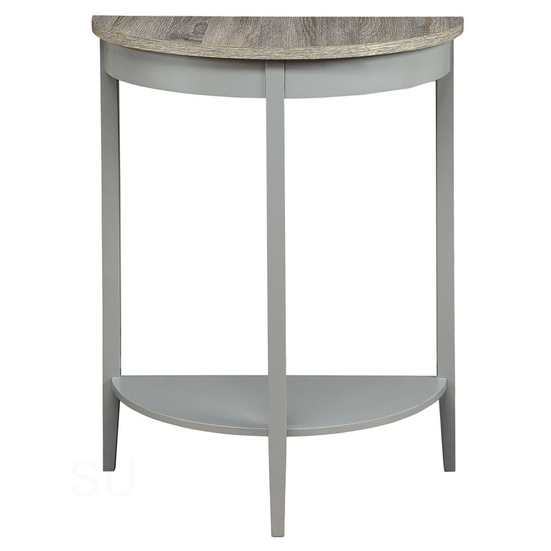 Console en chêne gris et demi-lune grise avec tablette inférieure, Beige/gris