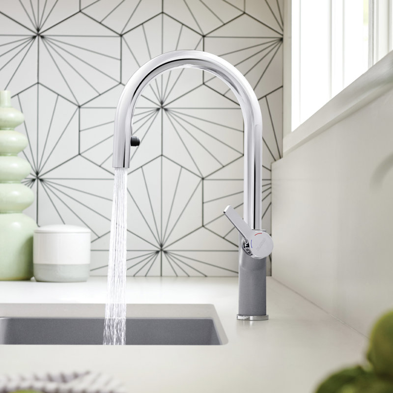 Urbena Pull-Down Dual-Spray Kitchen Faucet, Metallic Gray/Chrome
