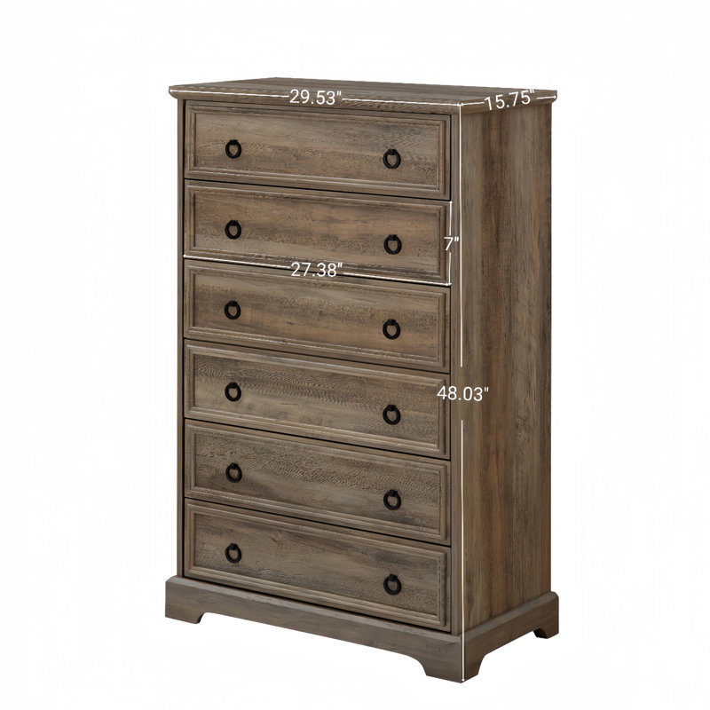 Grande commode pour chambre à coucher - 6 tiroirs et coffre-fort, grand espace de rangement gris, pratique