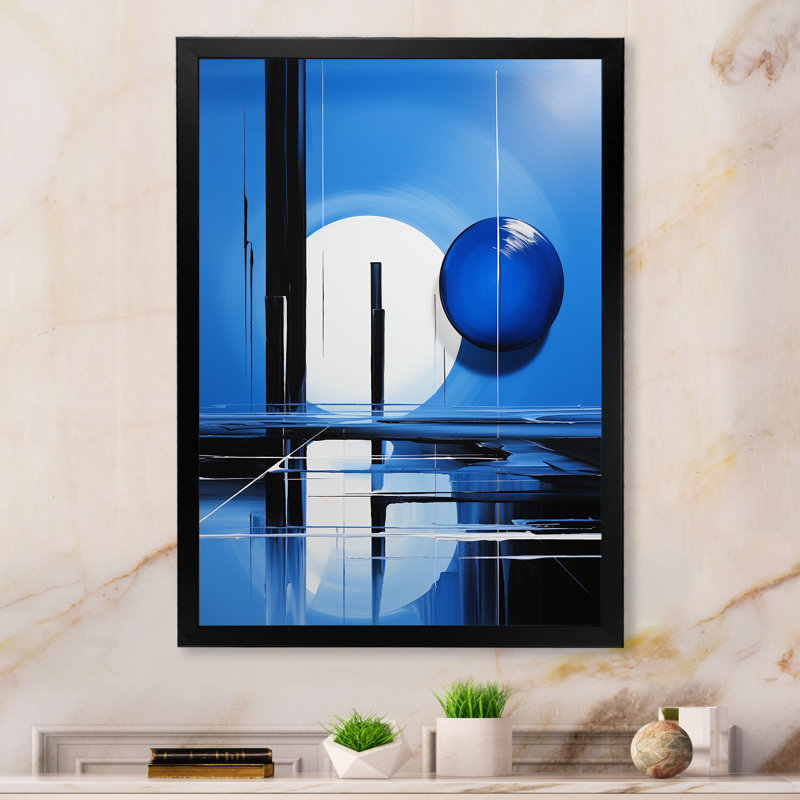 Pont Leother bleu, paysage moderne I - impression, H 44 po x l 34 po x P 1,5 po, Cadre photo noir
