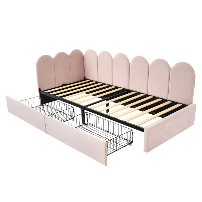   3ft Daybed Sofa Bed With 2 Drawers Velvet, Pink