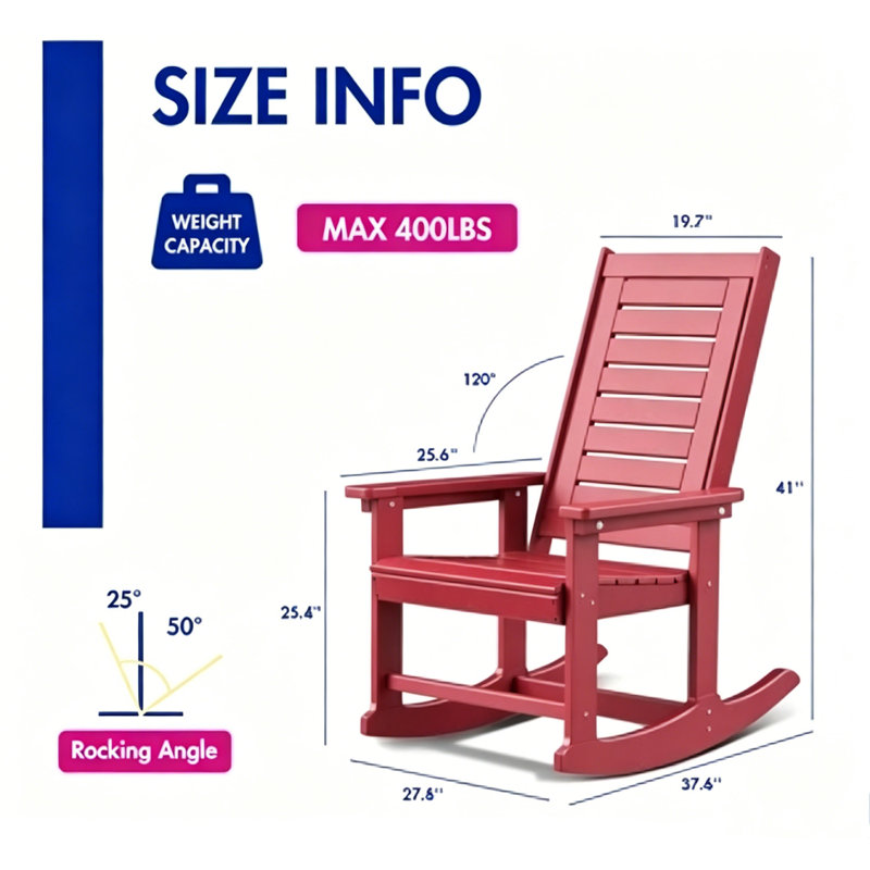 Chaise berçante d'extérieur Hdpe (ensemble de 4), Red