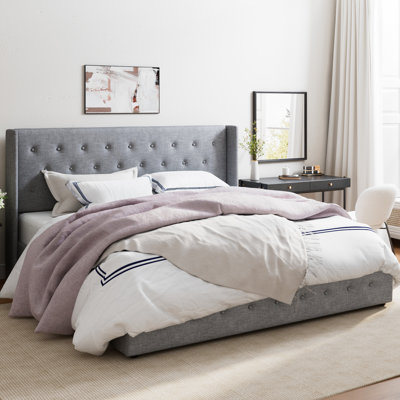 Reman Lift Up Storage Upholstered Platform Bed, Linen Upholstered Bed Frame With 2 Reading Lights