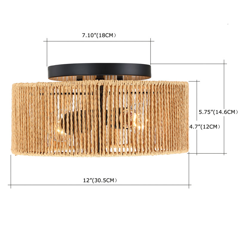 2-light 12in" Ceiling Light with Paper Rattan Shade