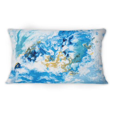 Coussin bleu et blanc avec imprimé d'art liquide Modern Waves II 1