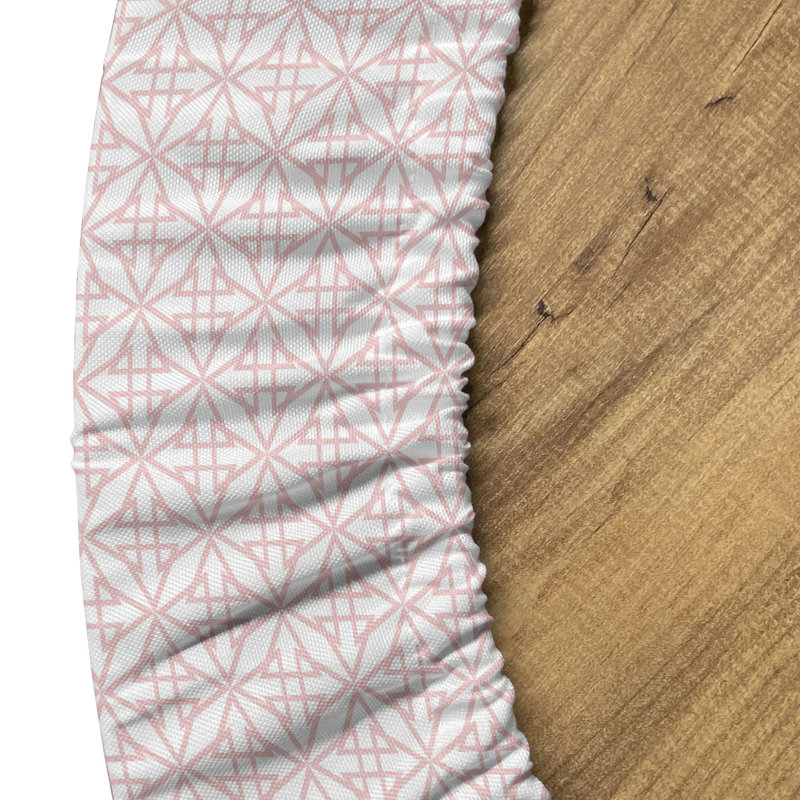 Ebern Designs Abstract Fitted Round Tablecloth Pale Pink Rose and White, 47.24" Round