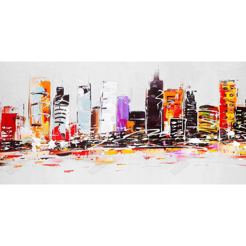 Abstract City in Bright Colours - Framed Canvas for Home Decor