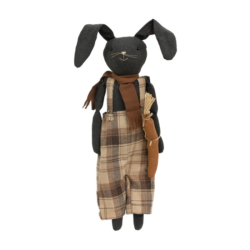Primitive Plaid Overalls Black Bunny Doll