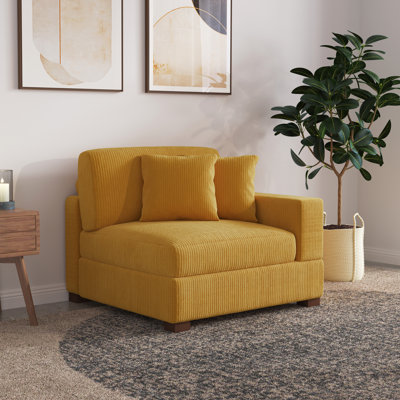 Milbrey Upholstered Orange Corduroy Armchair with Pillow Back and Solid Wood Legs