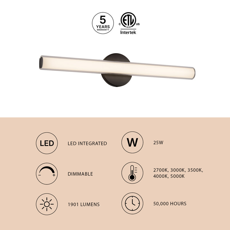 Tole 24-in Black dimmable LED Wall Sconce, Nickel